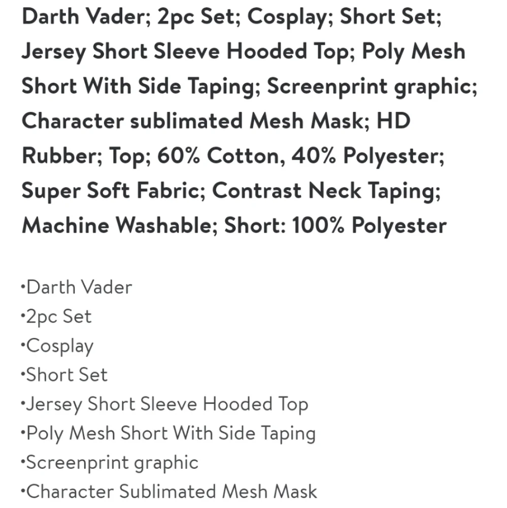 NWT Boys Darth Vader Hoodie and short 2 Piece Set